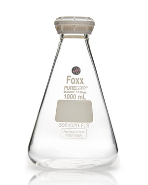 PUREGRIP Borosilicate Glass Erlenmeyer Flasks, GL45 Screw Cap