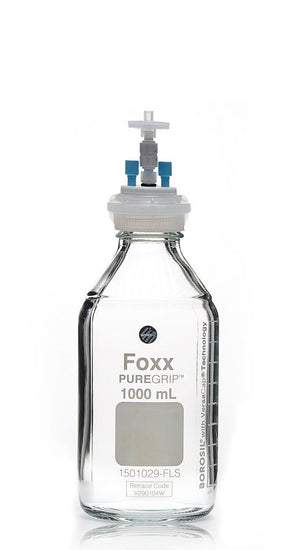 HPLC Solvent Reservoir Bottle Assembly, GL45, 1L Clear, Class VI Polytetrafluoroethylene (PTFE) Adapter,  2 Ports for 3.2mm(1/8") and/or | img_1 | Foxx Life Sciences Global | shopfls.com