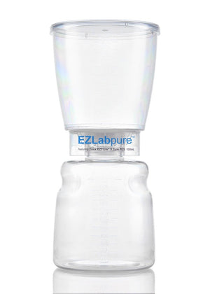 Clear plastic container with EZLabpure branding on a white background