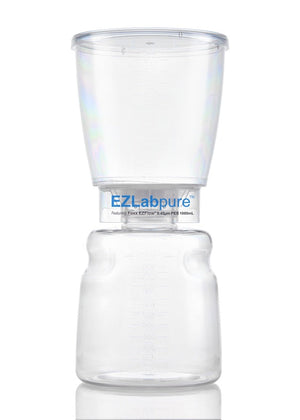 Clear plastic container with EZLabpure branding on a white background