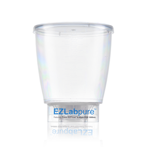 Clear plastic cup with 'EZLabpure' branding on a white background