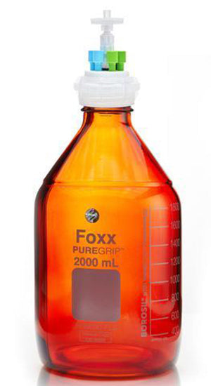 HPLC Solvent Reservoir Bottle Assembly, GL45, 2L Amber, Class VI Polytetrafluoroethylene (PTFE) Adapter,  6 Ports for 3.2mm(1/8") and/or | img_1 | Foxx Life Sciences Global | shopfls.com
