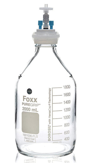 HPLC Solvent Reservoir Bottle Assembly, GL45, 2L Clear, Class VI Polytetrafluoroethylene (PTFE) Adapter,  2 Ports for 3.2mm(1/8") and/or | img_1 | Foxx Life Sciences Global | shopfls.com