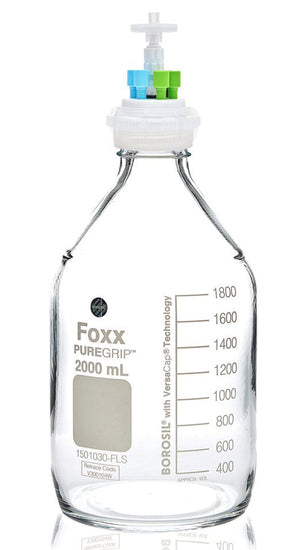 HPLC Solvent Reservoir Bottle Assembly, GL45, 2L Clear, Class VI Polytetrafluoroethylene (PTFE) Adapter,  6 Ports for 3.2mm(1/8") and/or | img_1 | Foxx Life Sciences Global | shopfls.com
