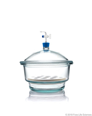Borosil® Desiccator Vacuum, Stopcock with Polytetrafluoroethylene (PTFE) spindle and Porcelain plate, 250 mm, Borosilicate | img_1 | Foxx Life Sciences Global | shopfls.com