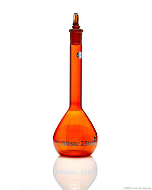 Flask, Glass, Amber, Vol, Wide Neck, ASTM, IC Stopper, Class A, 250mL | img_1 | Foxx Life Sciences Global | shopfls.com