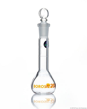 Volumetric Flask, Wide Neck, With Glass I/C Stopper, Class A, Ind Cert 25 mL | img_1 | Foxx Life Sciences Global | shopfls.com
