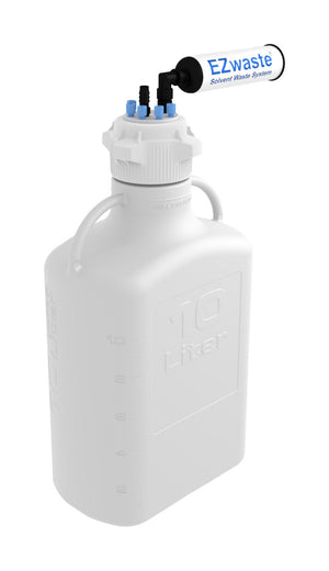 EZwaste® 10L HDPE Carboy with VersaCap® 83B. 6 ports for 1/8" OD tubing, 1 port for 1/4" or 3/8" HB. Lab-grade waste collection. | img_1 | Foxx Life Sciences Global | shopfls.com