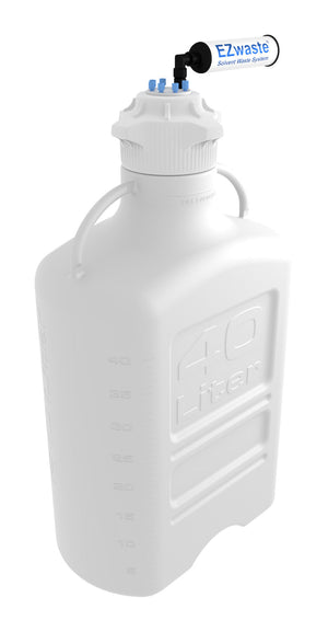 EZwaste® Safety Vent Carboy 40L High Density Poly Ethylene (HDPE) with VersaCap® 120mm and EZ Top adapter, 6 Ports for 1/8'' OD Tubing and a | img_1 | Foxx Life Sciences Global | shopfls.com