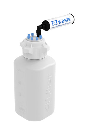 EZwaste® Safety Vent Bottle 4L High Density Poly Ethylene (HDPE) with VersaCap® 83B, 6 Ports for 1/8'' OD Tubing and a Chemical Exhaust Filter | img_1 | Foxx Life Sciences Global | shopfls.com
