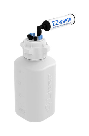 EZwaste® 4L HDPE Safety Vent Bottle with VersaCap® 83B - 4 ports for 1/8" & 3 ports for 1/4" OD Tubing - Lab Waste Solution | img_1 | Foxx Life Sciences Global | shopfls.com