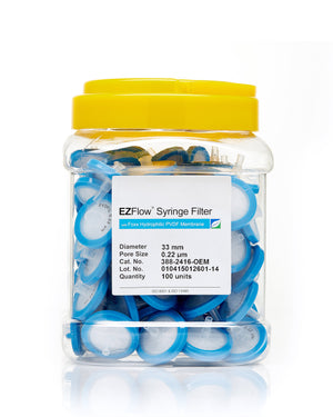 EZFlow® 33mm Syringe Filter, 0.2μm PVDF, 100/pk - Hydrophilic membrane for reliable laboratory filtration. | img_1 | Foxx Life Sciences Global | shopfls.com