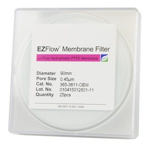 EZFlow® 90mm PTFE Filter, 0.45µm - Hydrophobic Membrane Disc, 25 pack. Laboratory filtration for reliable research results. | img_1 | Foxx Life Sciences Global | shopfls.com