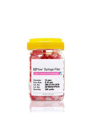EZFlow® 13mm Syringe Filter, .45μm PTFE, 100/pk - Hydrophilic filter for laboratory research and sample preparation. | img_1 | Foxx Life Sciences Global | shopfls.com