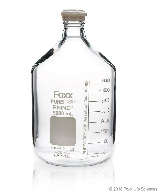 PUREGRIP® Rhino Safety Coated Glass Bottles, Clear, 5L, with GL45 VersaCap,1EA