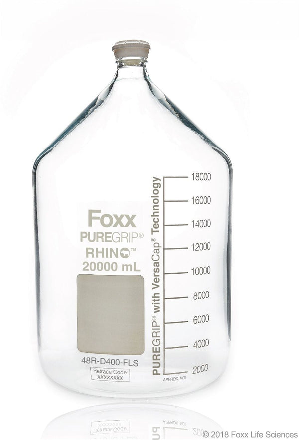 PUREGRIP® Rhino Safety Coated Glass Bottles, Clear, 20L, with GL45 VersaCap,1 EA