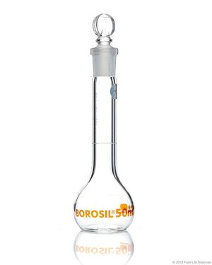 Volumetric Flask, Wide Neck, With Glass I/C Stopper, Class A, Ind Cert 50 mL | img_1 | Foxx Life Sciences Global | shopfls.com