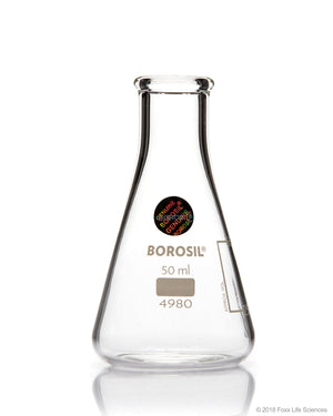 Borosil Erlenmeyer Flasks Graduated Conical NM Borosilicate 3.3 ISO 1773 CS/100 50mL | img_1 | Foxx Life Sciences Global | shopfls.com