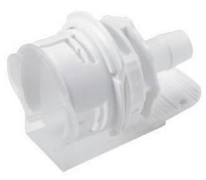 Blue and white mechanical component on a white background