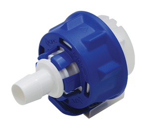 Blue and white mechanical component on a white background