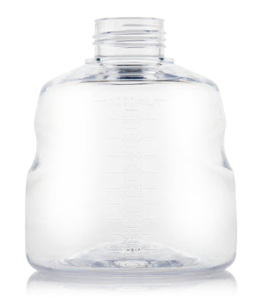 Clear plastic bottle with a cap on a white background