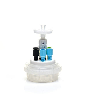 HPLC Solvent Reservoir ChromCap™ 300 Assembly, GL45, Class VI Polytetrafluoroethylene (PTFE) Adapter,  4 Ports for 3.2mm(1/8") and/or 1.6mm(1/16") | img_1 | Foxx Life Sciences Global | shopfls.com