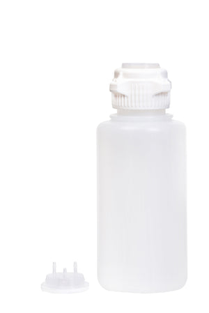 Round EZLabpure™ Polypropylene (PP) Vacuum Bottle, 1L,  Open VersaCap® 53B, With Closed and  2x1/8" HB Adapters, 1/EA | img_1 | Foxx Life Sciences Global | shopfls.com
