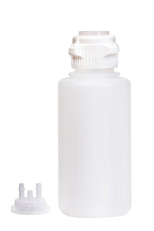 Round EZLabpure™ Polypropylene (PP) Vacuum Bottle, 1 L, Open VersaCap® 53B, With Closed and 2x1/4" HB Adapters, 1/EA | img_1 | Foxx Life Sciences Global | shopfls.com