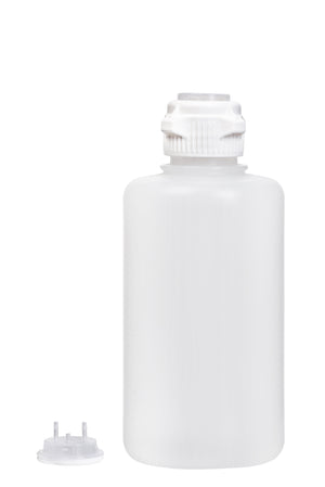 Round EZLabpure™ Polypropylene (PP) Vacuum Bottle, 2 L, Open VersaCap® 53B, With Closed and 2x1/8" HB Adapters, 1/EA | img_1 | Foxx Life Sciences Global | shopfls.com